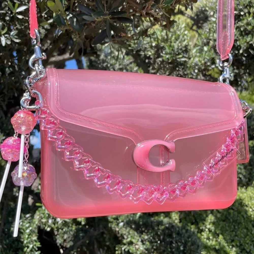 Hot Pink TRIPLE HEARTS Novelty Resin Bag Strap Purse Chain Girly Cute Kawaii Y2K - Picture 6 of 11